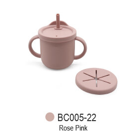 Siliconen Beker met Dubbele Handgrepen  &ndash; Inclusief Rietje en Snackdeksel