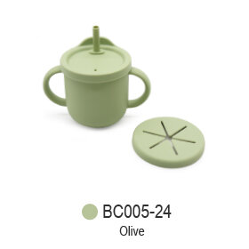 Siliconen Beker met Dubbele Handgrepen  &ndash; Inclusief Rietje en Snackdeksel